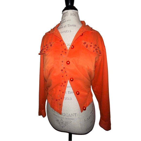 Vintage 90s Orange Beaded "Vital Elements" Jacket - Picture 1 of 3